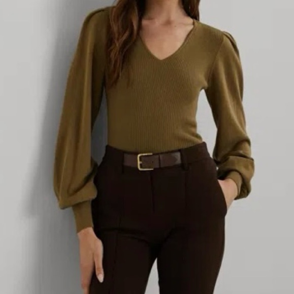 NWT Women RALPH LAUREN Honey Tan Classic Timeless Blouson light Sweater Spring